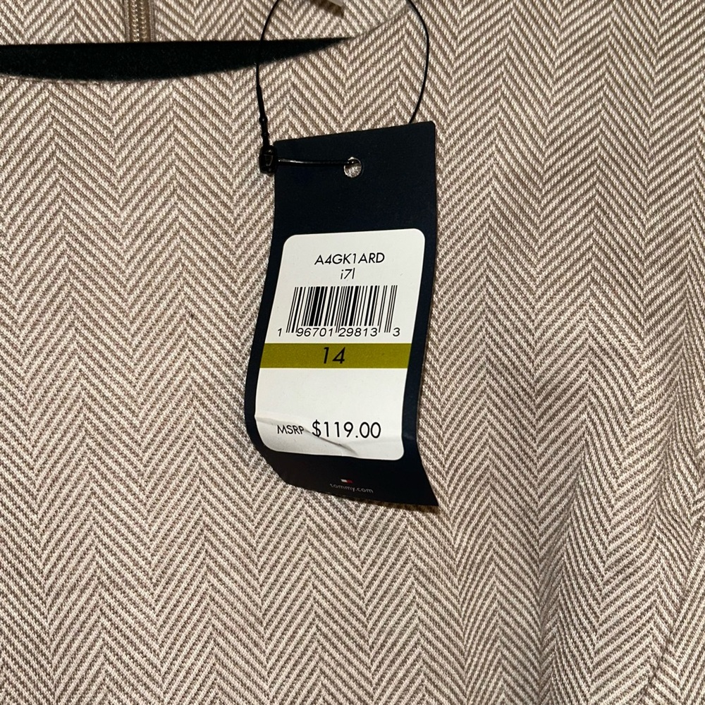 NWT Tommy Hilfiger women’s 14 Light Gray Sleeveless Midi Dress with Brown Belt - Picture 3 of 5